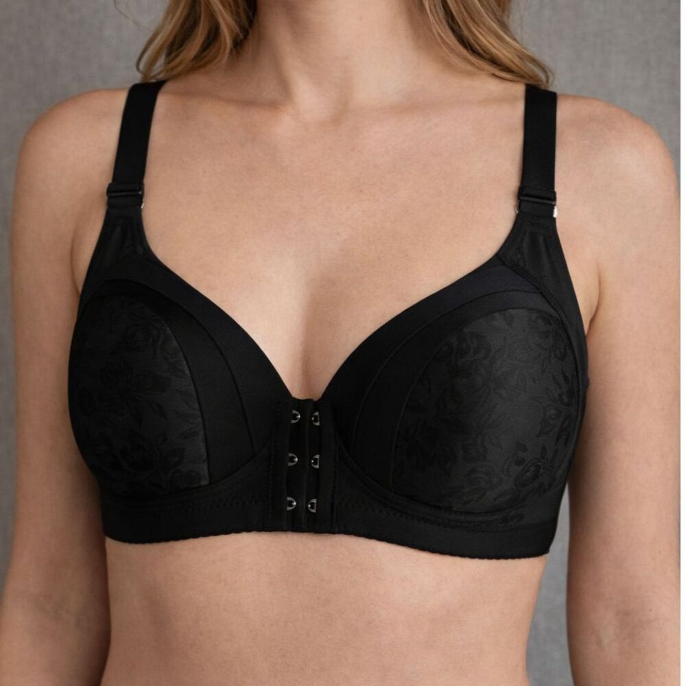 Manlixian Black Front Closure Bra 36/80 Underwire Floral Mesh NWT